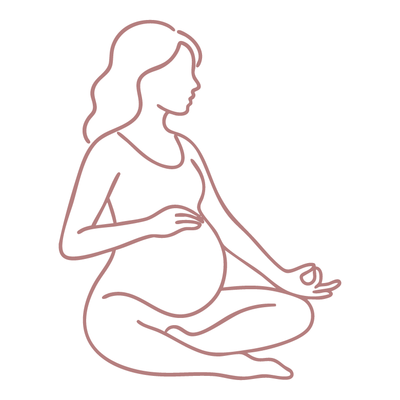 Illustration d’une femme enceinte en méditation, posture de yoga prénatal en tailleur.